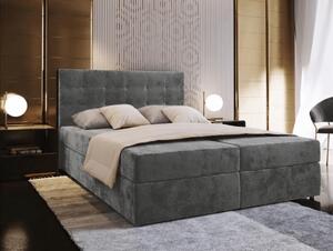 Čalúnená posteľ boxspring GLORIEN VELVET 180x200 cm sivá Matrac: Matrac Bonell pružinový