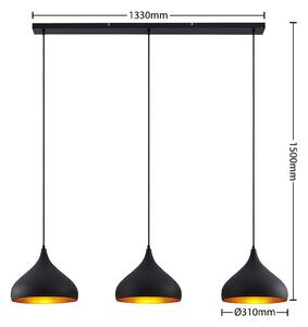 Závesné svietidlo Lindby Elamira, čierna farba, hliník, 133 cm, 3 svetlá