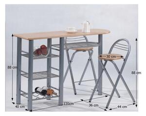 TEMPO Komplet barový stôl + 2 stoličky, buk, 120x40 cm, BOXER