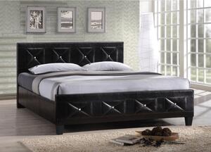 KONDELA Manželská posteľ s roštom, ekokoža čierna, 160x200, CARISA