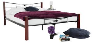 Kovová posteľ, drevo orech/čierny kov, 160x200, PAULA