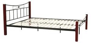 Kovová posteľ, drevo orech/čierny kov, 140x200, PAULA