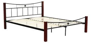 Kovová posteľ, drevo orech/čierny kov, 160x200, PAULA