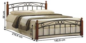 TEMPO Manželská posteľ, čerešňa / čierny kov, 140x200, DOLORES