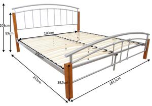 Tempo Kondela Manželská posteľ, drevo jelša/strieborný kov, 180x200, MIRELA