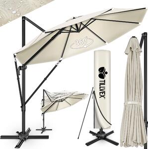 Tillvex® Premium hliníkový slnečník 330 cm béžový + poťah a ochrana proti vetru | Ampelschirm 6-Fach verstellbar mit Kurbel | Gartenschirm 360° Drehbar Neigbar Kippbar | Kurbelschirm UV50+ Groß wasserdicht