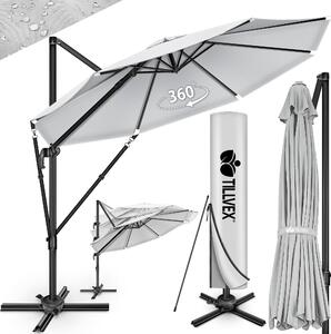 Tillvex® Premium hliníkový slnečník 330 cm sivý + kryt a ochrana proti vetru | konzolový slnečník 6-násobne nastaviteľný s kľukou | záhradný slnečník otočný o 360° naklápací | slnečník s kľukou UV50+ veľký vodotesný
