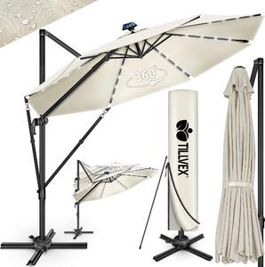 Tillvex® Premium hliníkový slnečník 330 cm béžový + poťah a ochrana proti vetru | Ampelschirm 6-Fach verstellbar mit Kurbel | Gartenschirm 360° Drehbar Neigbar Kippbar | Kurbelschirm UV50+ Groß wasserdicht