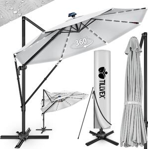 Tillvex® Premium hliníkový slnečník 330 cm sivý + kryt a ochrana proti vetru | konzolový slnečník 6-násobne nastaviteľný s kľukou | záhradný slnečník otočný o 360° naklápací | slnečník s kľukou UV50+ veľký vodotesný