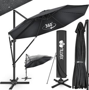 Tillvex® Premium hliníkový slnečník 330 cm antracit + poťah a ochrana proti vetru | konzolový slnečník 6-násobne nastaviteľný s kľukou | záhradný slnečník otočný o 360° naklápací | slnečník s kľukou UV50+ veľký vodotesný