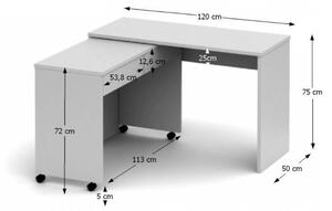Tempo Kondela Rozkladací PC stôl so šuplíkmi, biela, VERSAL NEW