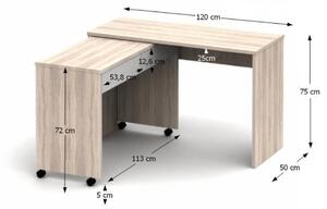 TEMPO Rozkladací PC stôl so šuplíkmi, dub sonoma/biela, Versal NEW