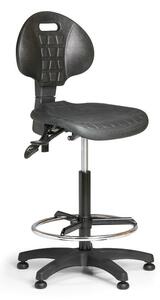 Pracovná stolička PUR bez podpierok rúk, asynchrónna mechanika, klzáky, sivá