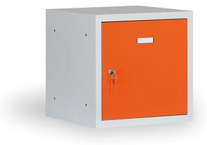 Šatníková skrinka s uzamykateľným boxom 300 x 300 x 300 mm, cylindrický zámok, oranžové dvere