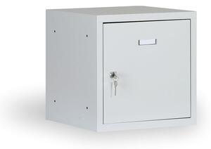 Šatníková skrinka s uzamykateľným boxom 300 x 300 x 300 mm, cylindrický zámok, sivé dvere