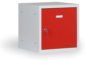 Šatníková skrinka s uzamykateľným boxom 300 x 300 x 300 mm, cylindrický zámok, červené dvere