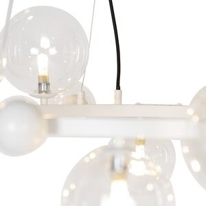Art Deco závesná lampa biela s čírym sklom 12 svetiel - David