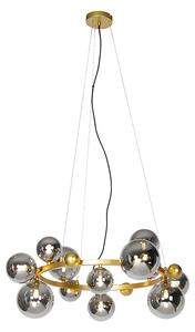 Art Deco závesná lampa zlatá s dymovým sklom 12 svetiel - David