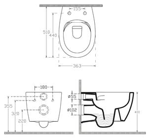 , SENTIMENTI závesná WC misa, Rimless, 36x51cm, biela, 10AR02012