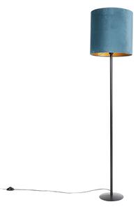 Stojaca lampa čierna s tienidlom z zamatu modré so zlatom 40 cm - Simplo