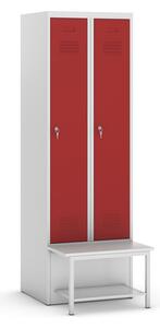 KOVOS Šatňová skrinka s lavičkou a policou, červené dvere, cylindrický zámok
