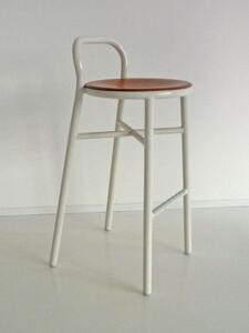 MAGIS - Barová stolička PIPE so svetlým dreveným sedadlom vysoká - biela
