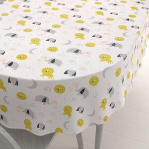 Biante Detský bavlnený oválny obrus Sandra SA-649 Slony a levy na bielom 50x100 cm