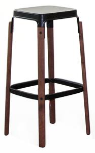 MAGIS - Nízka barová stolička STEELWOOD STOOL - čierna s tmavými bukovými nohami