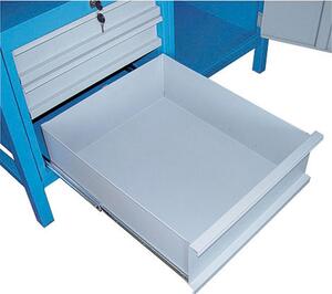 Dielenský pracovný stôl GÜDE Basic, 5 zásuviek, smrek + buková preglejka, 5 zásuviek, 1 skrinka, 1190 x 600 x 850 mm, modrá / sivá