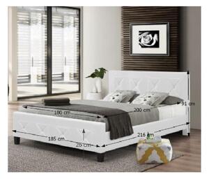 KONDELA Manželská posteľ s roštom, ekokoža biela, 180x200, CARISA