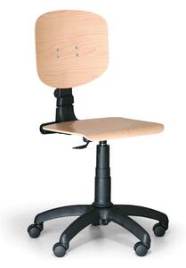 Dielenská pracovná drevená stolička na kolieskach, plastový kríž, kolieska