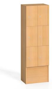 Drevená šatníková skrinka s odkladacími boxami, 6 boxov, 1700 x 600 x 420 mm, cylindrický zámok, buk