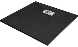 Mexen Hugo štvorcová sprchová vanička SMC 70 x 70 cm, čierna, maska inox - 42707070-X