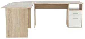 KONDELA Rohový PC stôl, dub sonoma/biela, MAURUS NEW MA11
