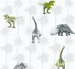 Detské vliesové tapety na stenu Little Stars 35835-2, rozmer 10,05 m x 0,53 m, dinosaury zeleno-sivý, A.S.Création