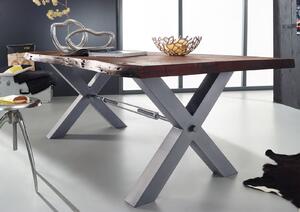DARKNESS Jedálenský stôl 240x110 cm - strieborné nohy, hnedá, akácia