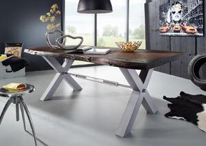 DARKNESS Jedálenský stôl 240x110 cm - strieborné nohy, hnedá, akácia
