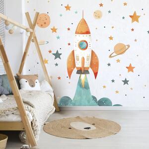 INSPIO-textilná prelepiteľná nálepka - Vesmírna raketa - Detské nálepky na stenu