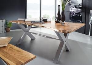 DARKNESS Jedálenský stôl 180x100 cm - strieborné nohy, prírodná, akácia