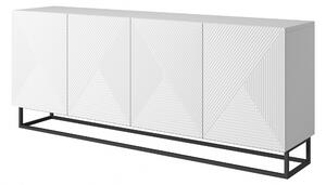 Komoda Asha 200 cm na čiernom podstavci - biely mat