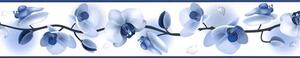 Samolepiaca bordúra D58-030-5, rozmer 5 m x 5,8 cm, kvety orchideí modré, IMPOL TRADE