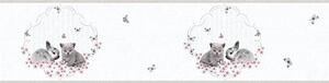 Detské vliesové bordúry Little Stars 35567-2, rozmer 5 m x 0,13 m, zajačik a mačiatko na bielom podklade, A.S.Création