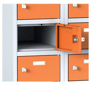 Šatníková skrinka s úložnými boxami, 20 boxov, sivé dvere, otočný zámok