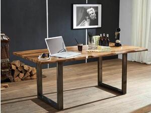 ROUND Jedálenský stôl METALL 160x90 cm - doska 3,5 cm, hnedá, palisander