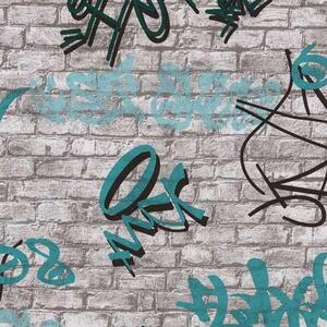 Papierové tapety na stenu IMPOL Young Spirit 05601-30, graffiti tyrkysové, rozmer 10,05 m x 0,53 m, Erismann