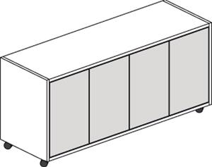 Pojazdná skrinka na kolieskach s dverami LAYERS, dlhá, 1200 x 400 x 575 mm, biela / sivá