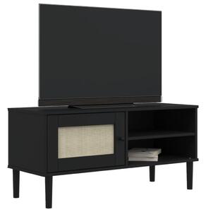 TV skrinka SENJA ratanový vzhľad čierna 106x40x49 cm borovica