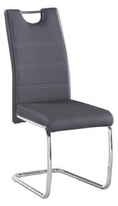 TEMPO Jedálenská stolička, ekokoža tmavo šedá, svetlé šitie / chróm, ABIRA NEW