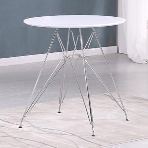 KONDELA Jedálenský stôl, chróm/MDF, biela extra vysoký lesk HG, priemer 80 cm, RONDY NEW