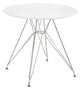 Jedálenský stôl, chróm/MDF, biela extra vysoký lesk HG, priemer 80 cm, RONDY